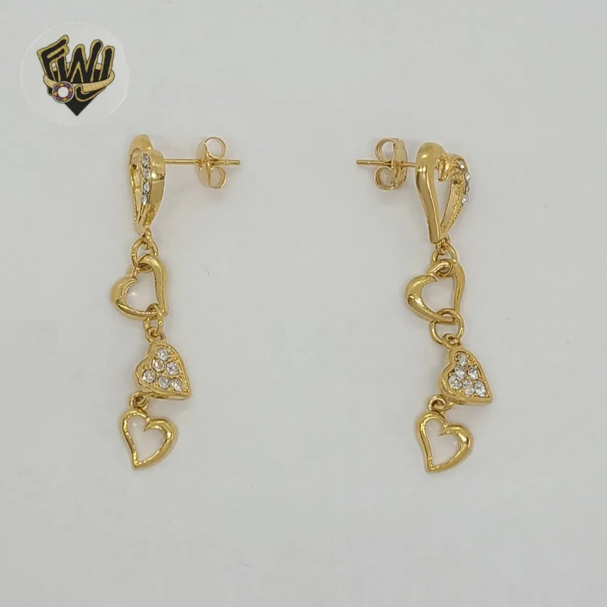 (1-1182) Gold Laminate - Long Heart Earrings - BGO