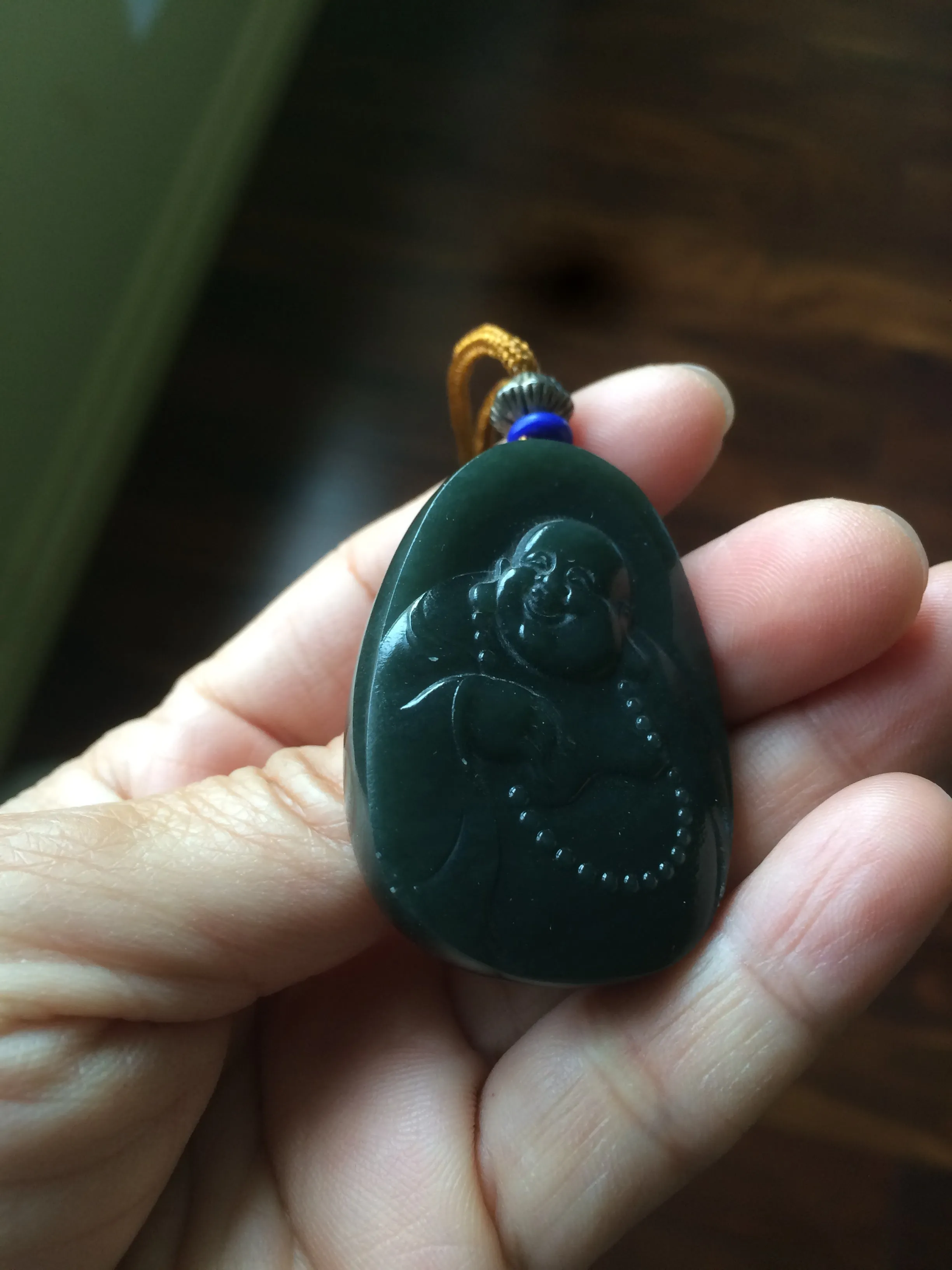 100% Natural dark green happy buddha nephrite Jade pendant Group KP-1,2,3,4