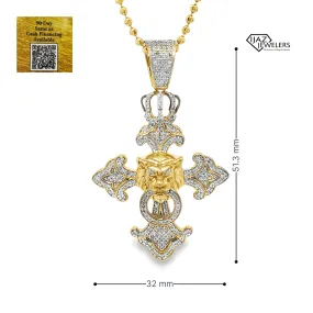 10K Gold 0.59 CTW Diamond Cross Lion Head Charm