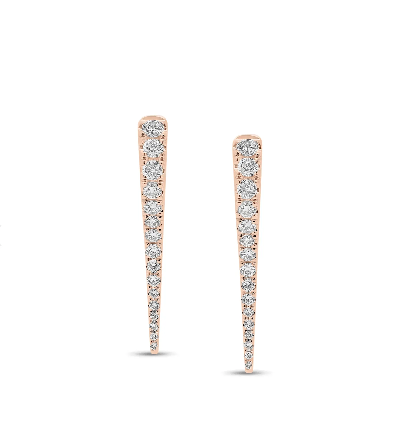 14K Gold and Diamond Dagger Hoops Earrings, Large, Single Row Diamonds