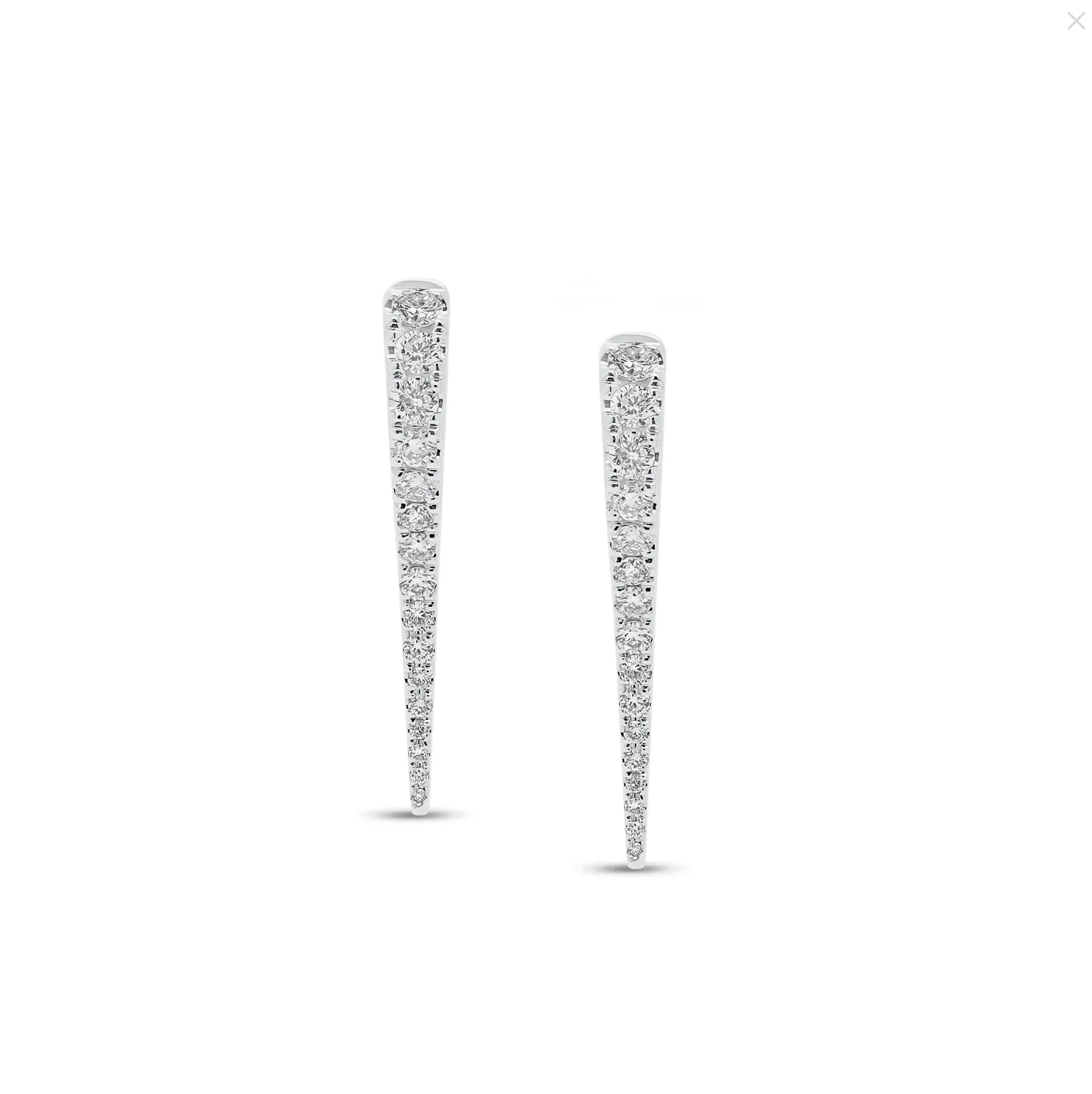 14K Gold and Diamond Dagger Hoops Earrings, Large, Single Row Diamonds