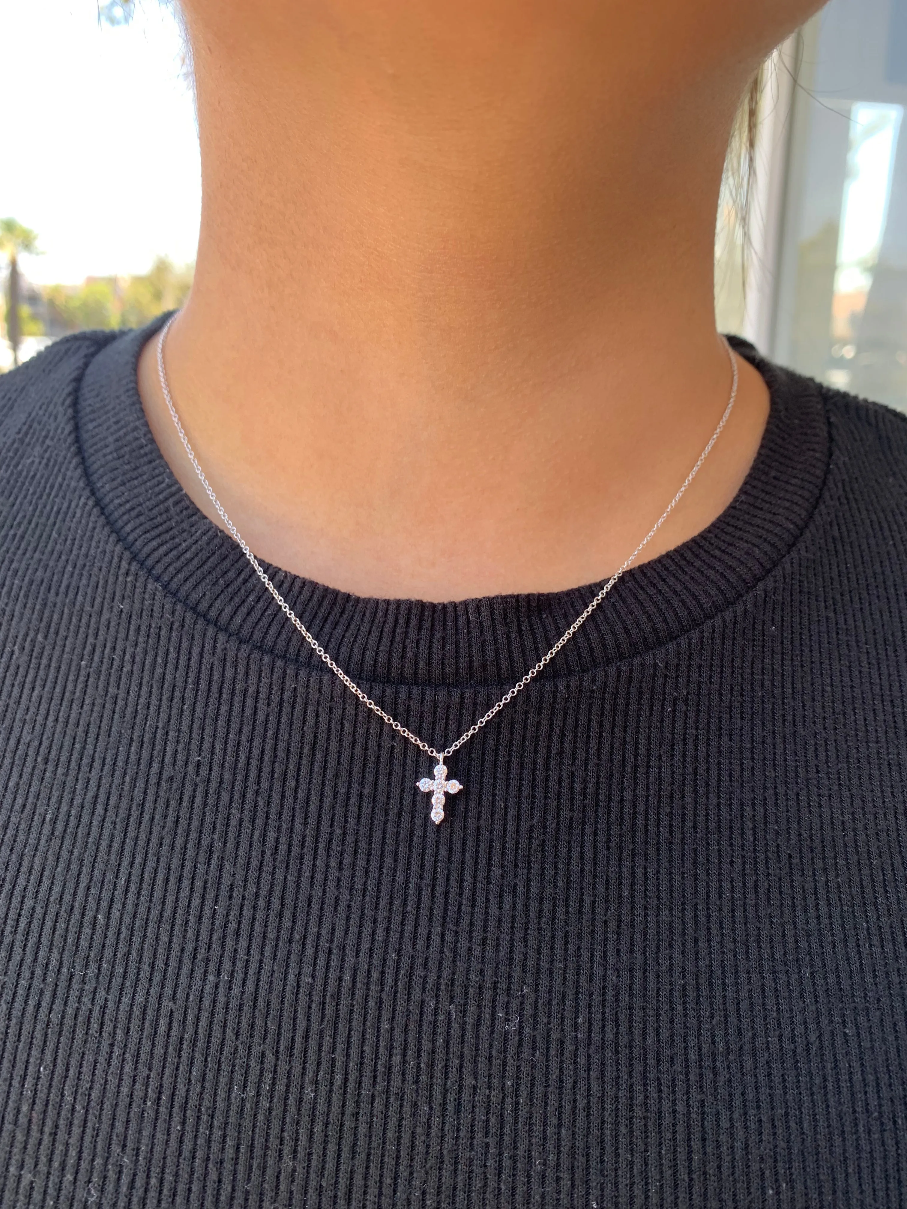 14k Gold Round Cross Diamond Necklace