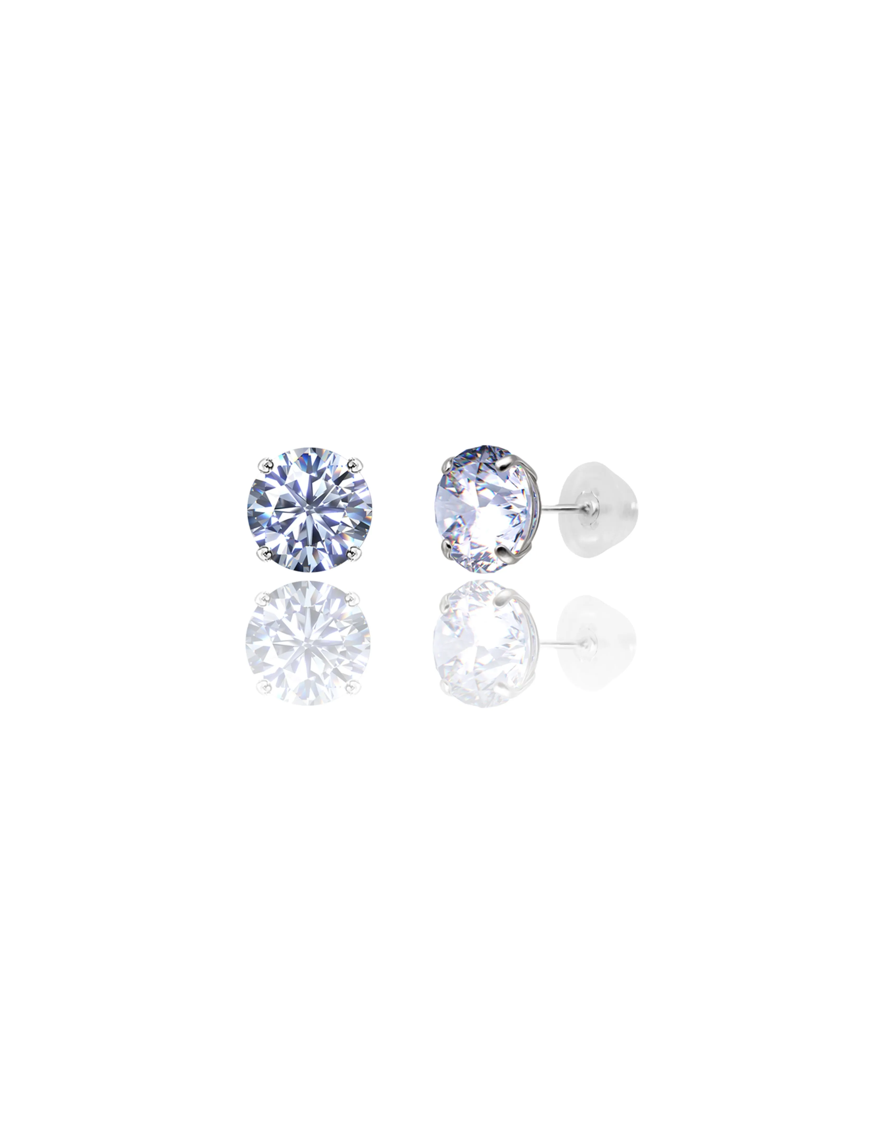 14K White Gold 8MM Round CZ Pushback Stud Earrings