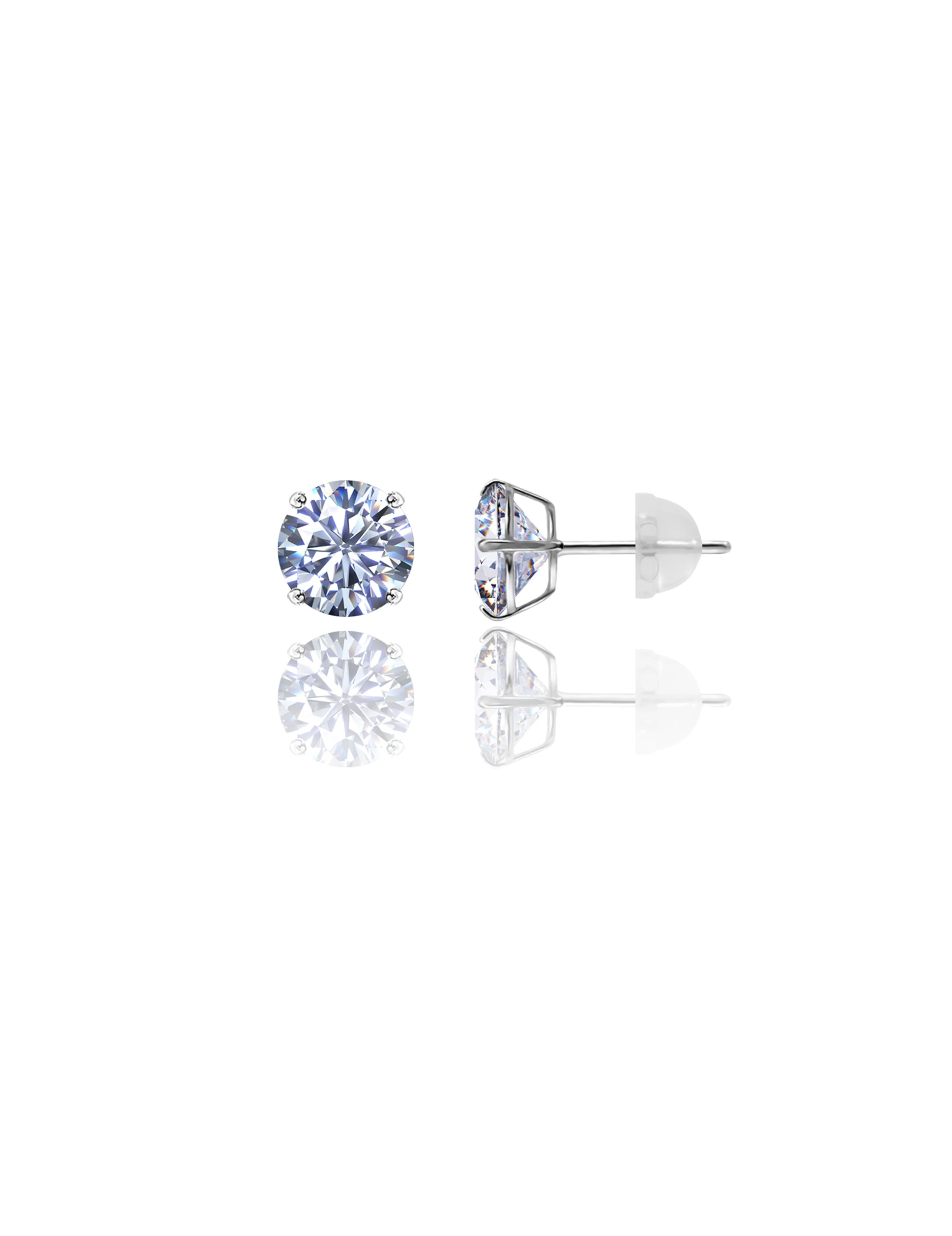 14K White Gold 8MM Round CZ Pushback Stud Earrings