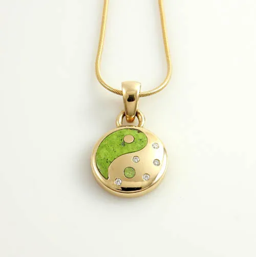 14kt Gold Gaspeite Diamond Yin Yang Pendant