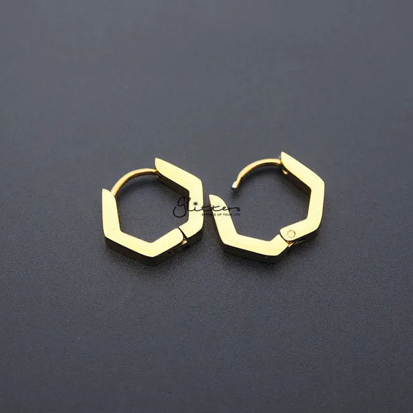 18K Gold IP Stainless Steel Hexagon Huggie Hoop Earrings