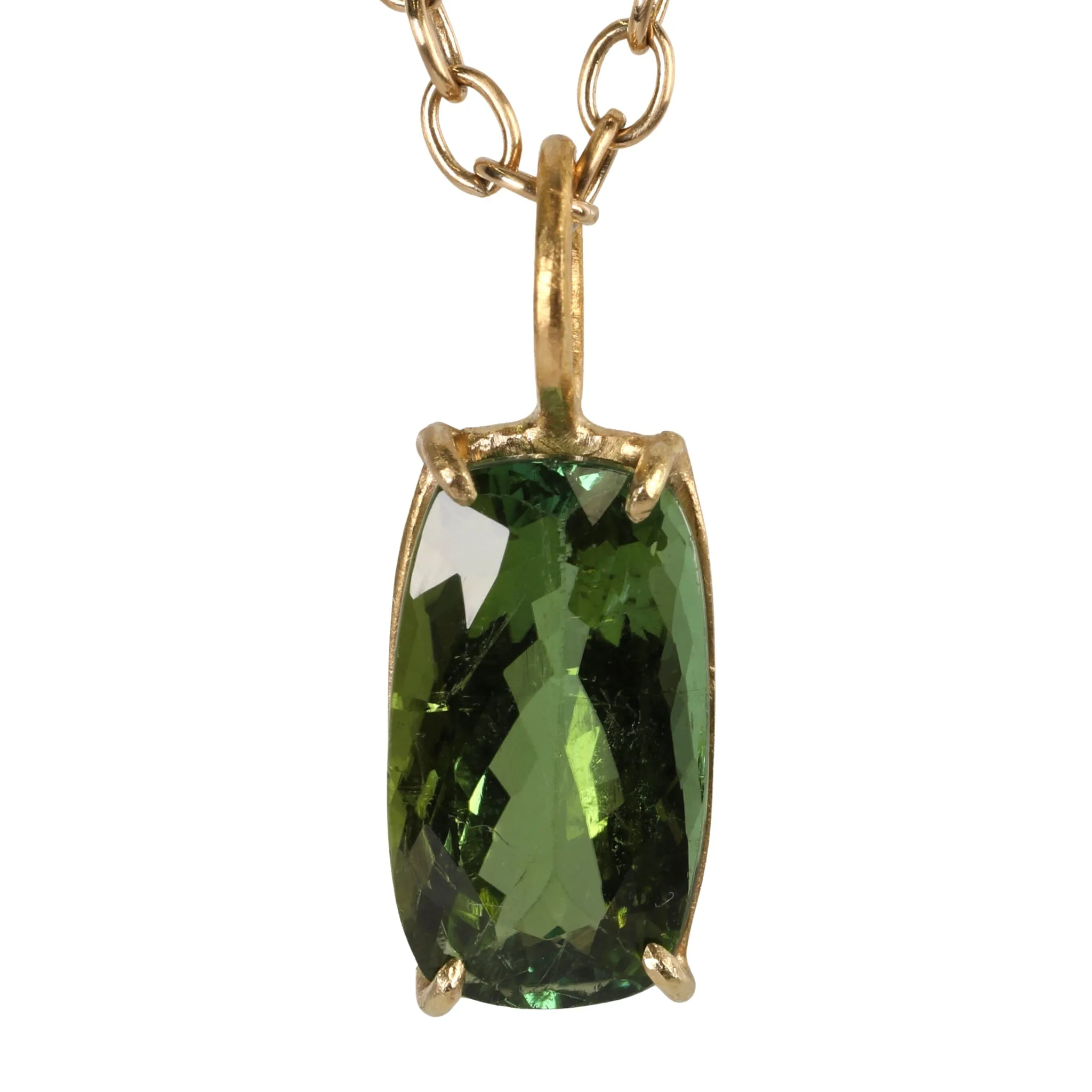 18K Gold Prong-Set Cushion-Cut Green Tourmaline Pendant