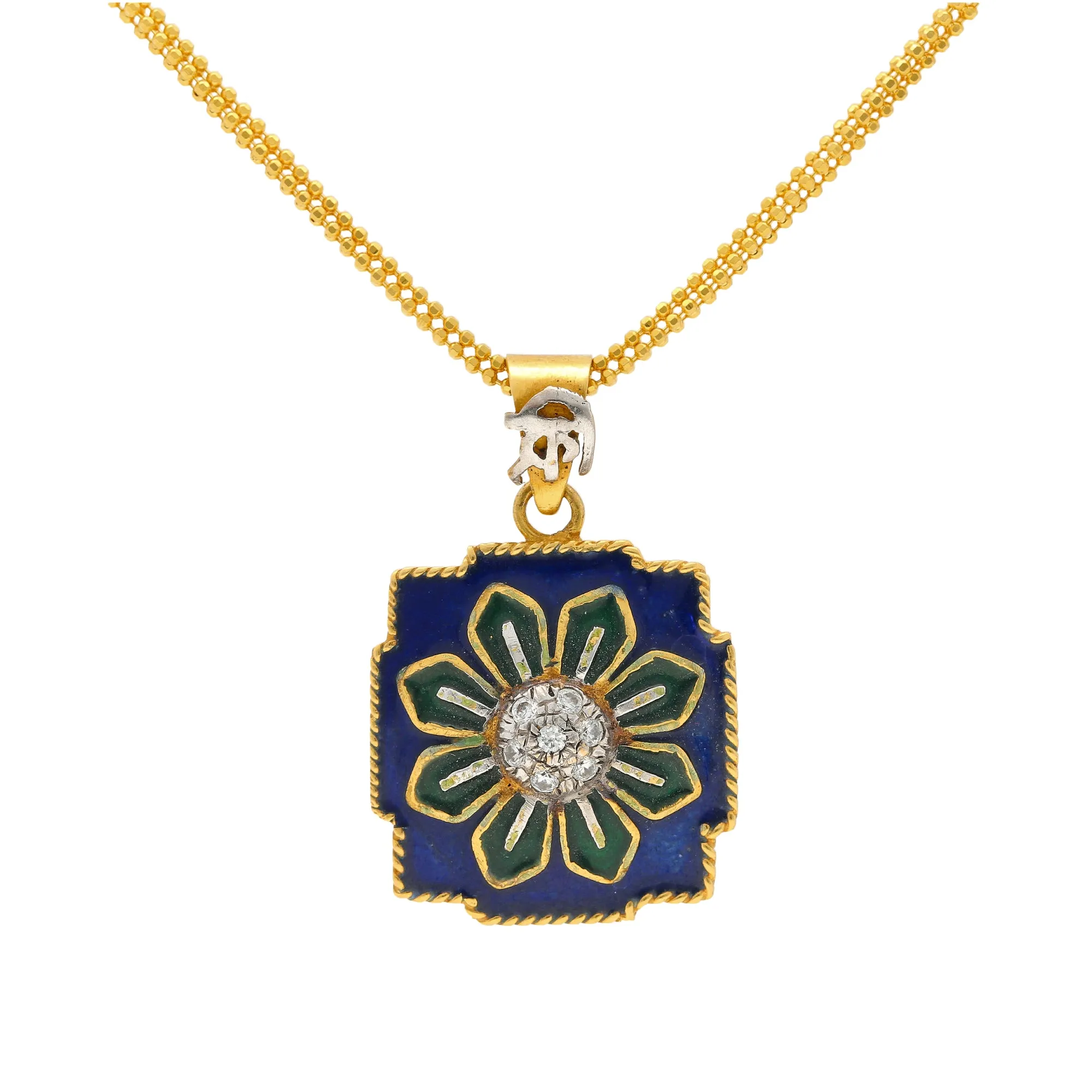 22K Multi-Tone Gold & Enamel Indian Flora Pendant