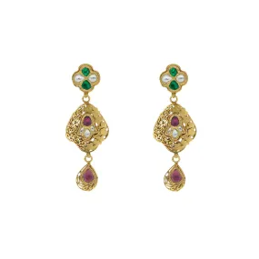 22K Yellow Gold Exquisite Hanging Earrings Finished W/ Kundan, 16.7 grams