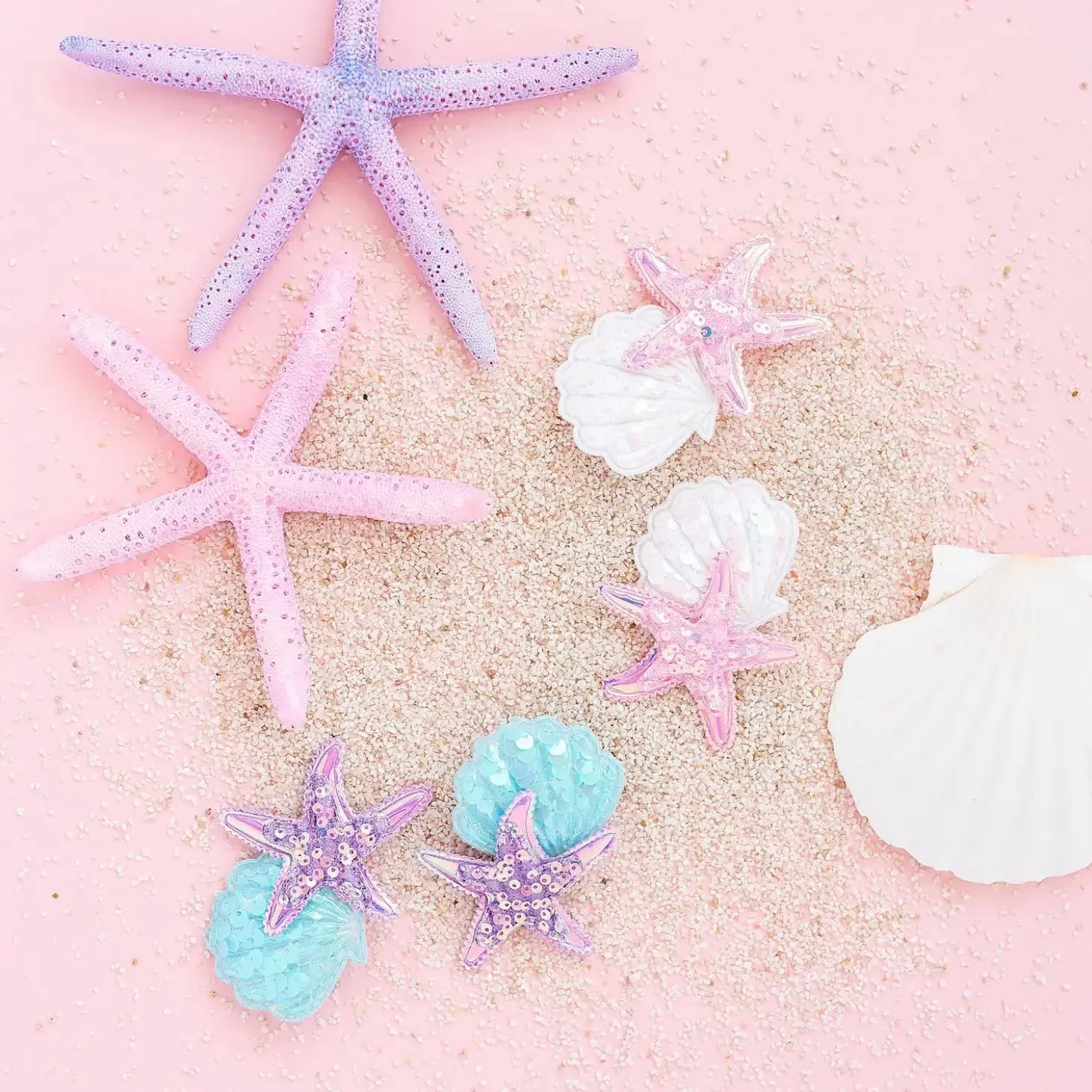 2PK Novelty Clips| Mermaid Shells Pink / White