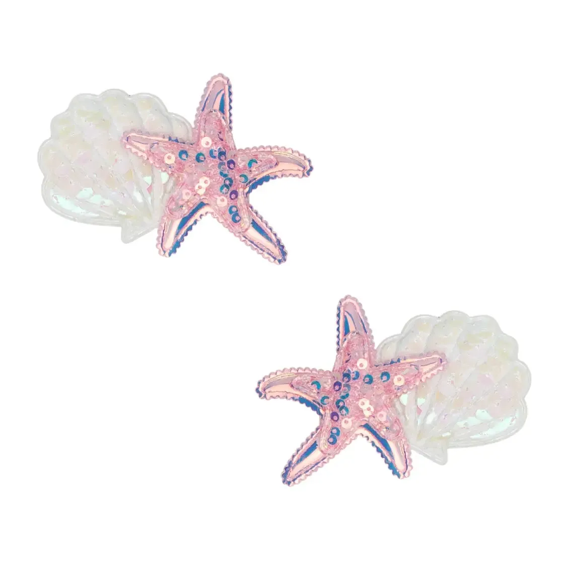 2PK Novelty Clips| Mermaid Shells Pink / White