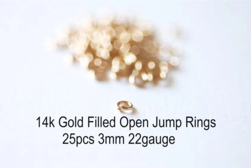 3mm Open Jump Rings- 14kt gold filled, 22 gauge- 25pcs Jewelry Findings