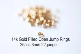 3mm Open Jump Rings- 14kt gold filled, 22 gauge- 25pcs Jewelry Findings