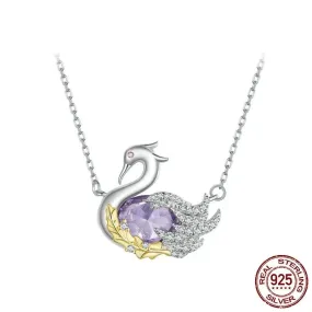 925 Sterling Silver Cute Swan Pendant Necklace