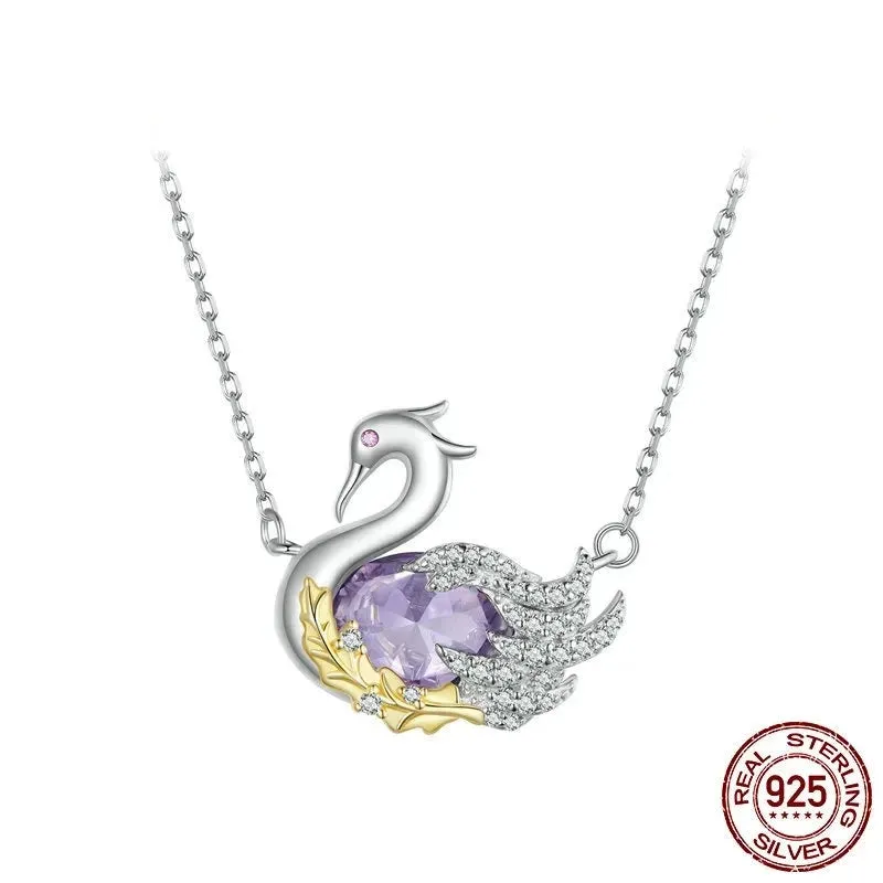 925 Sterling Silver Cute Swan Pendant Necklace