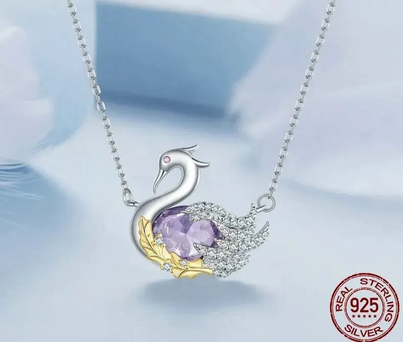 925 Sterling Silver Cute Swan Pendant Necklace