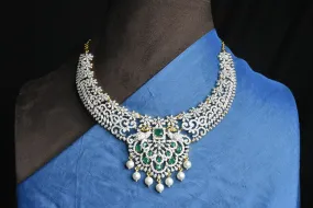 American Diamond Necklace With Emerald Pendant