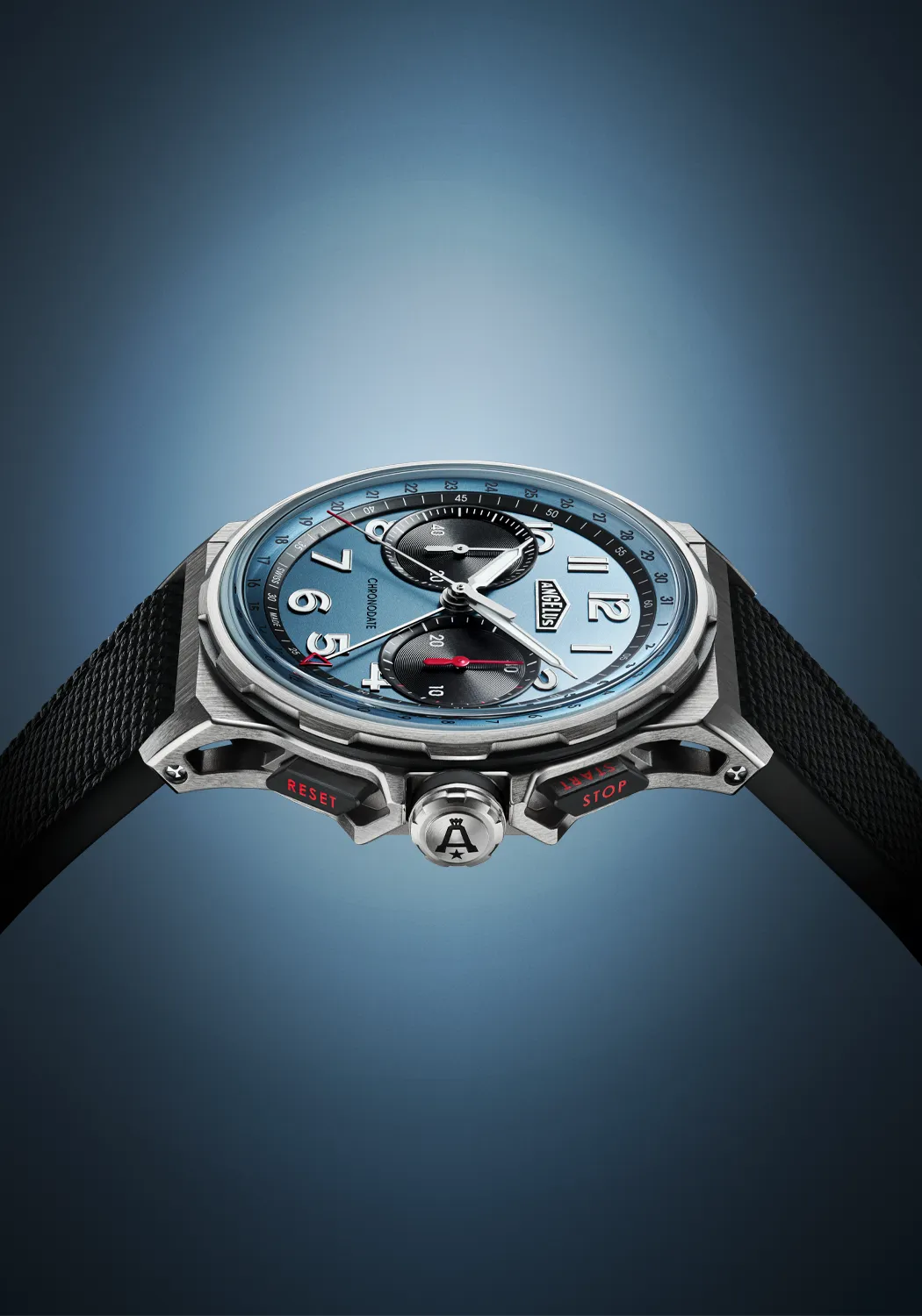 Angelus Chronodate Titanium Storm Blue on Strap