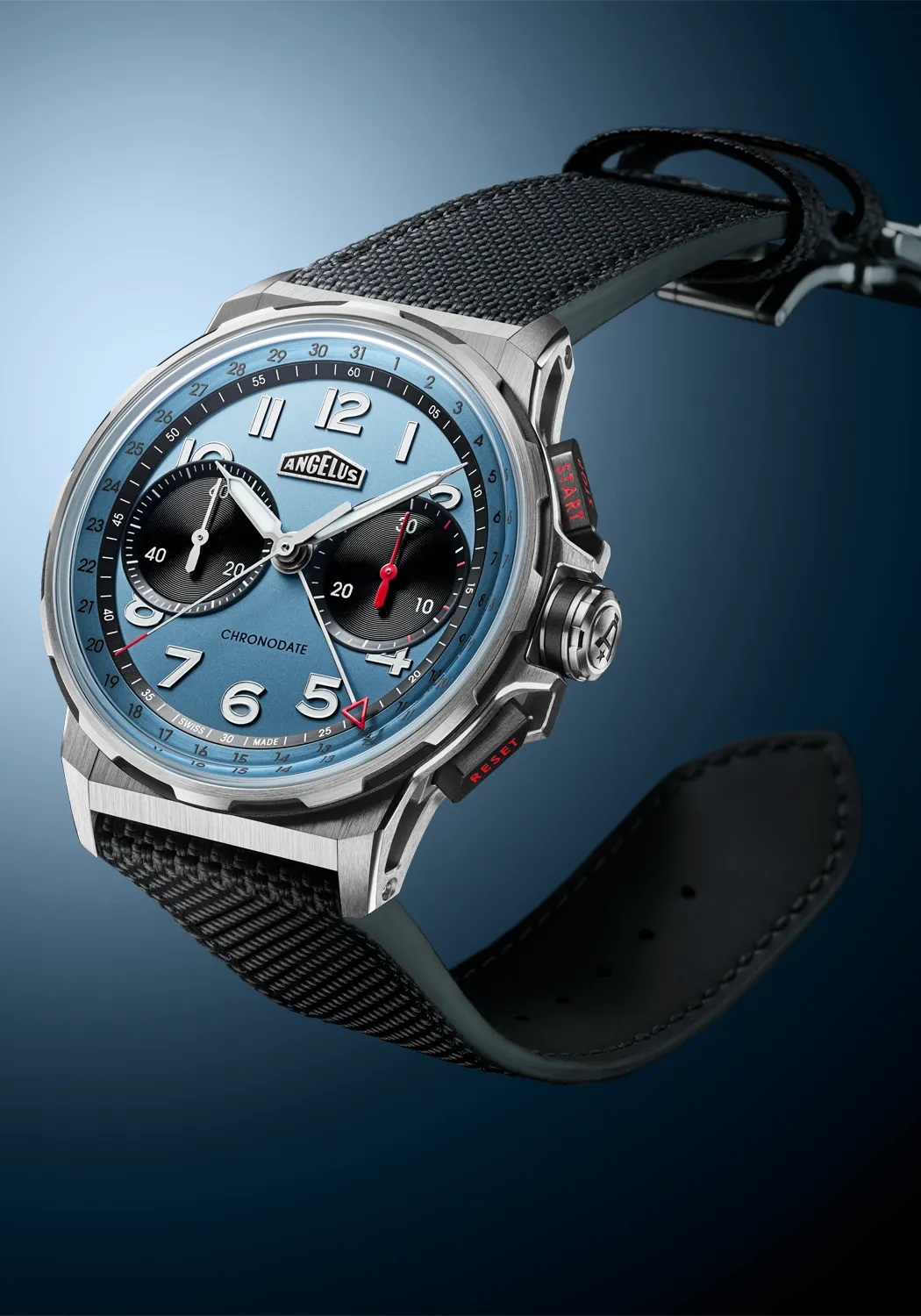 Angelus Chronodate Titanium Storm Blue on Strap