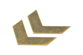 Antique Brass Chevrons Charm, 3 Antique Brass Plated Chevron Pendant with 4 Holes (60x20x0.80mm) n0623