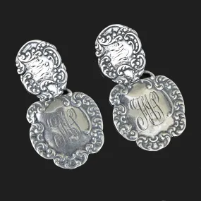 Antique Luggage Tag Sterling Silver Earrings