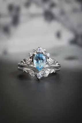 Aquamarine white gold ring set, pear cut / Ariadne