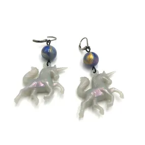 Aurora Grey & Marbled Blue Unicorn Earrings