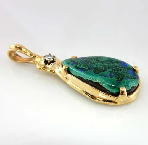 Azurmalachite Diamond 14kt Gold Pendant