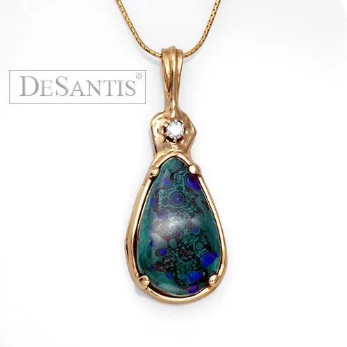 Azurmalachite Diamond 14kt Gold Pendant