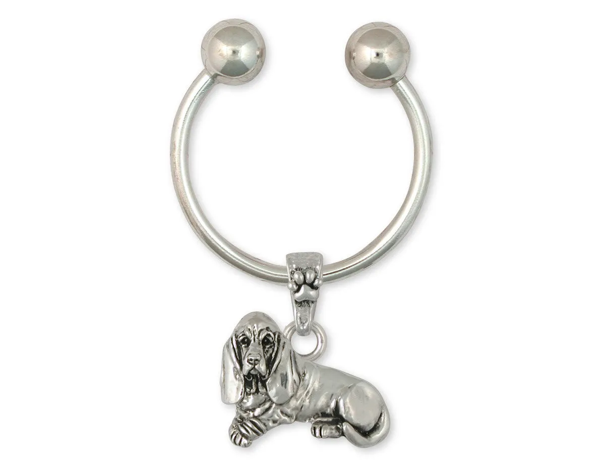 Basset Hound Key Ring Jewelry Sterling Silver Handmade Dog Key Ring BAS4-KE