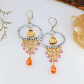 Biarritz - Citrine, Carnelian and Pink Topaz Drop Earrings