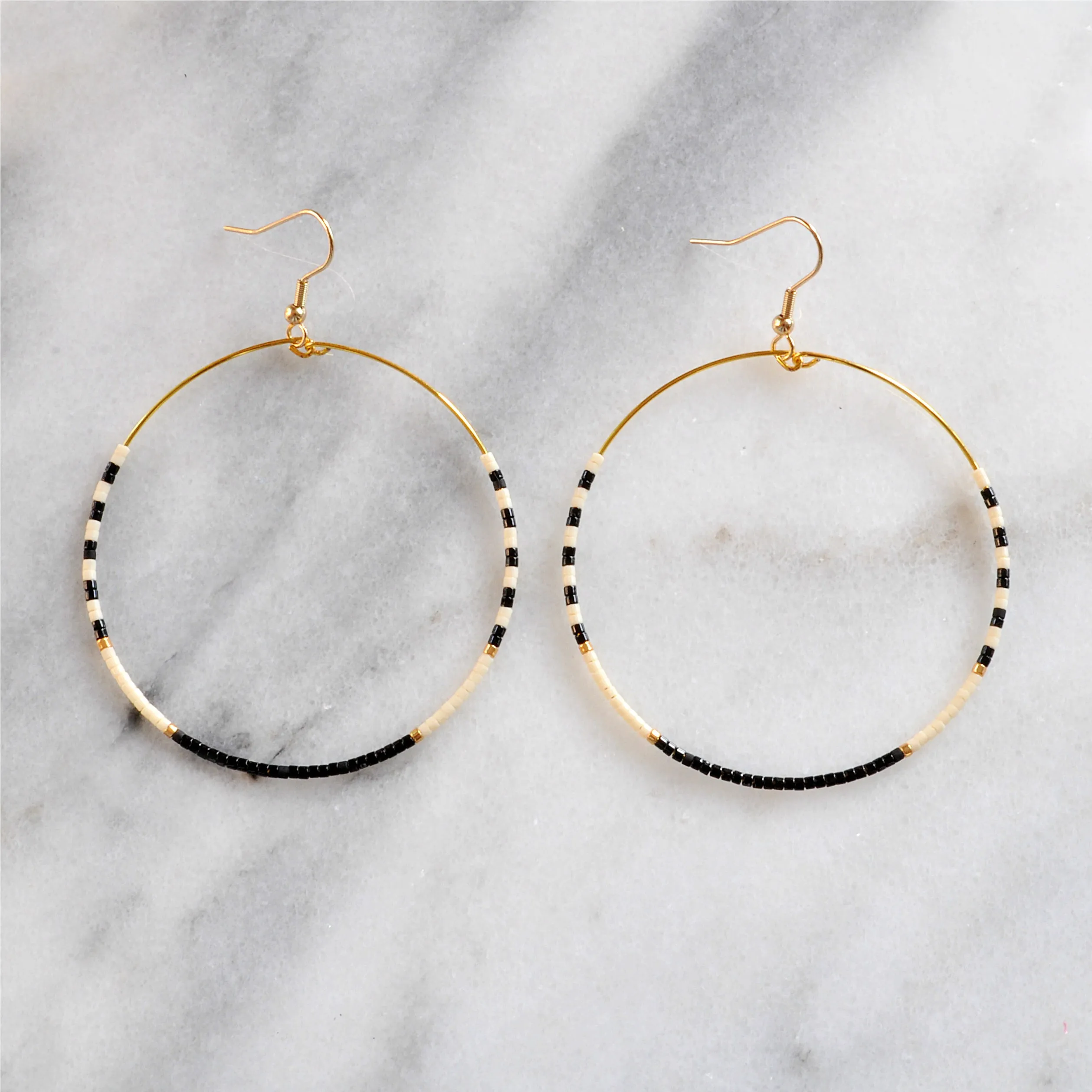 Big Beaded Hoops - MONOCHROME