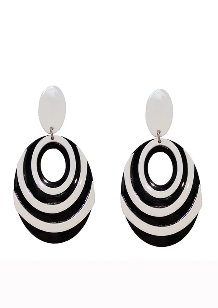 Black White Colorblock Oval Statement Earrings