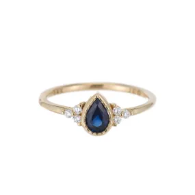 Blue Sapphire Pear Diamond Cluster Ring