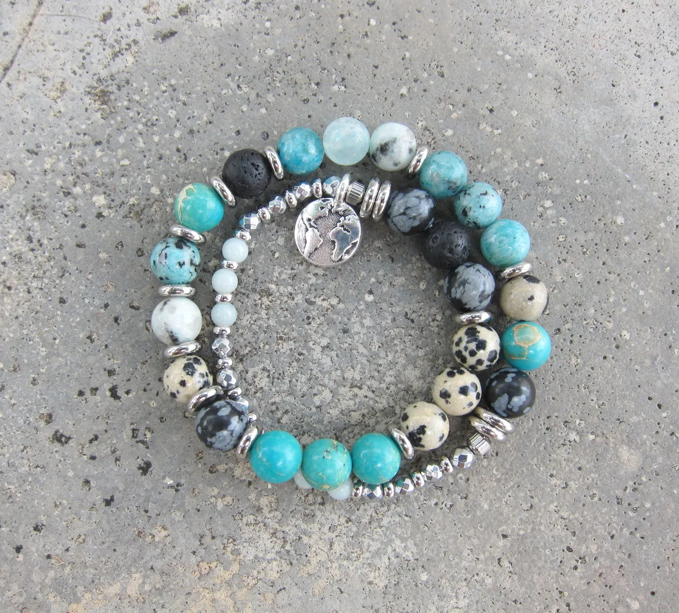 Bohemian Aqua Teal Blue Mix in 27 Bead Mala Bracelet