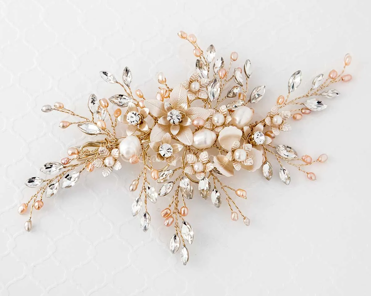 Bridal Hair Clip with Marquise and Pearl Sprays