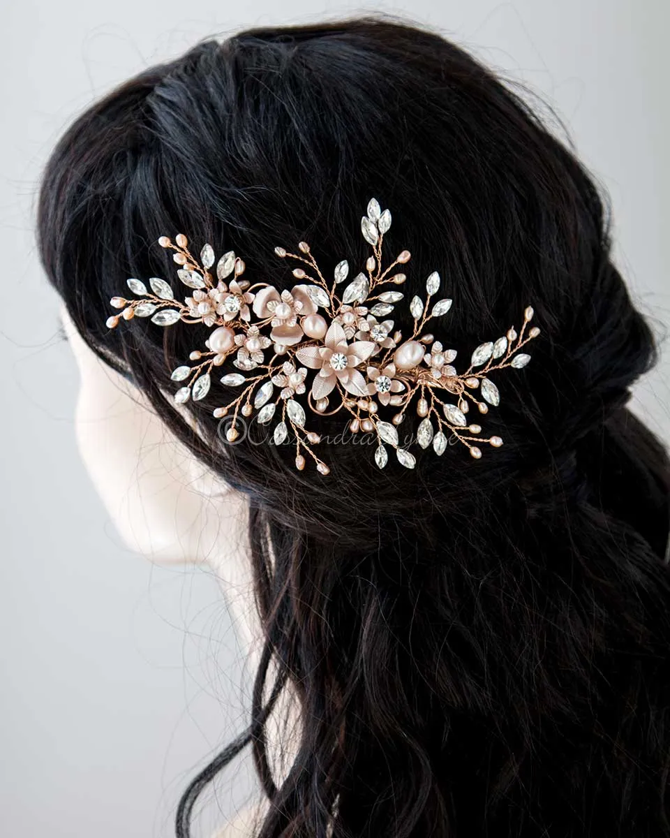 Bridal Hair Clip with Marquise and Pearl Sprays