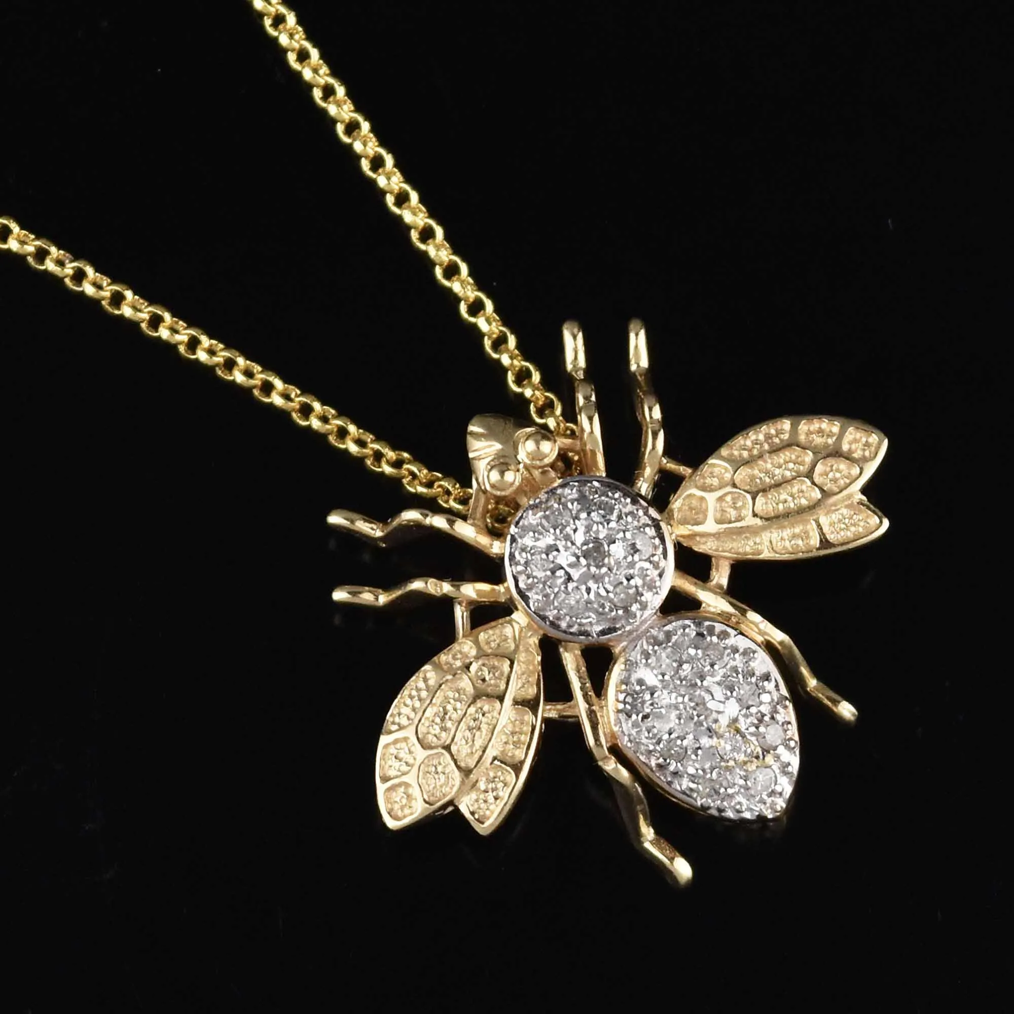 BumbleBee Bee Diamond Brooch Pendant in 14K Gold