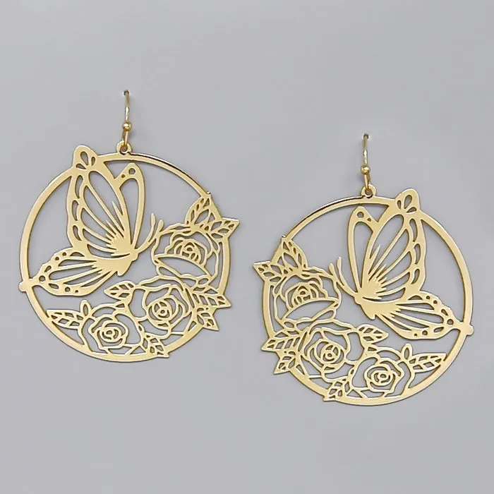 Butterfly & Flower Cutout Filigree Earrings