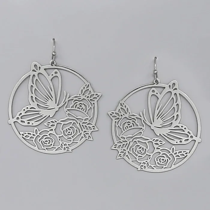 Butterfly & Flower Cutout Filigree Earrings