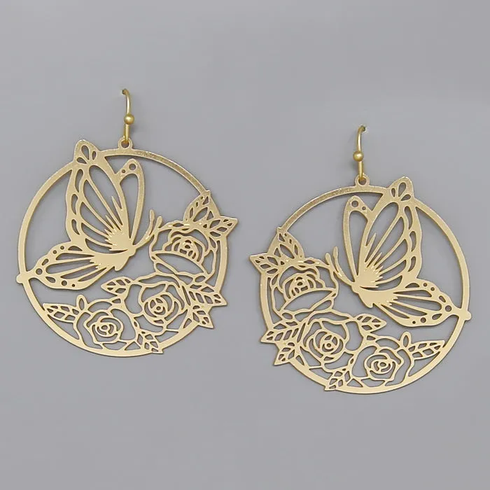 Butterfly & Flower Cutout Filigree Earrings