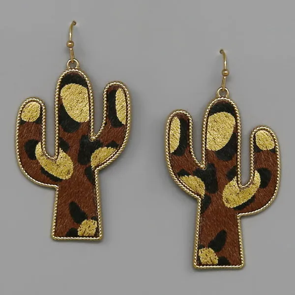 Cactus Genuine Leather Drop Earrings