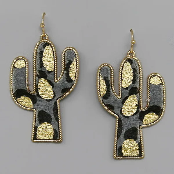 Cactus Genuine Leather Drop Earrings