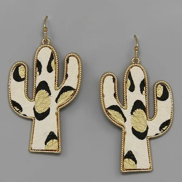 Cactus Genuine Leather Drop Earrings