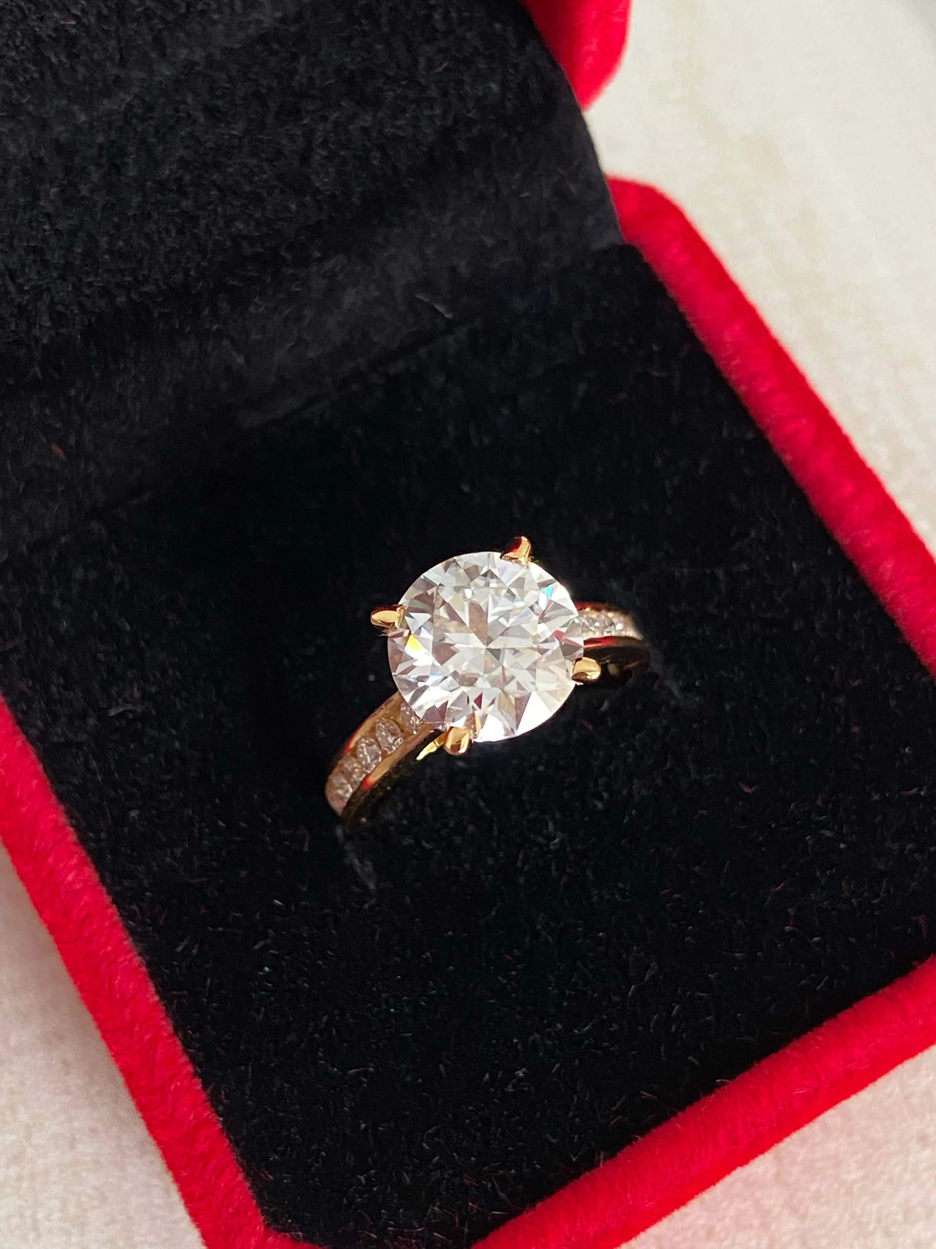 Cassandra Moissanite Engagement Ring in 18K Yellow Gold