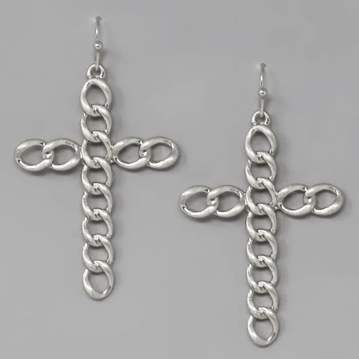 Chain Cross Metal Drop Earrings