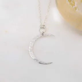 Chandra - Crescent Moon Sterling Silver Hammered Pendant Necklace