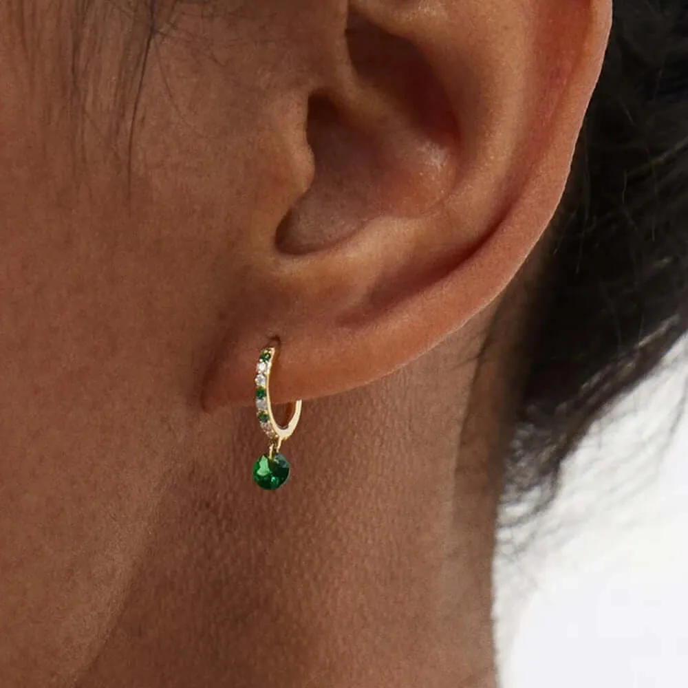 Charming Huggie Hoop Earrings with Emerald CZ Diamond