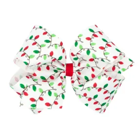 Classic Holiday Lights Printed Grosgrain Hair Bow on Clippie