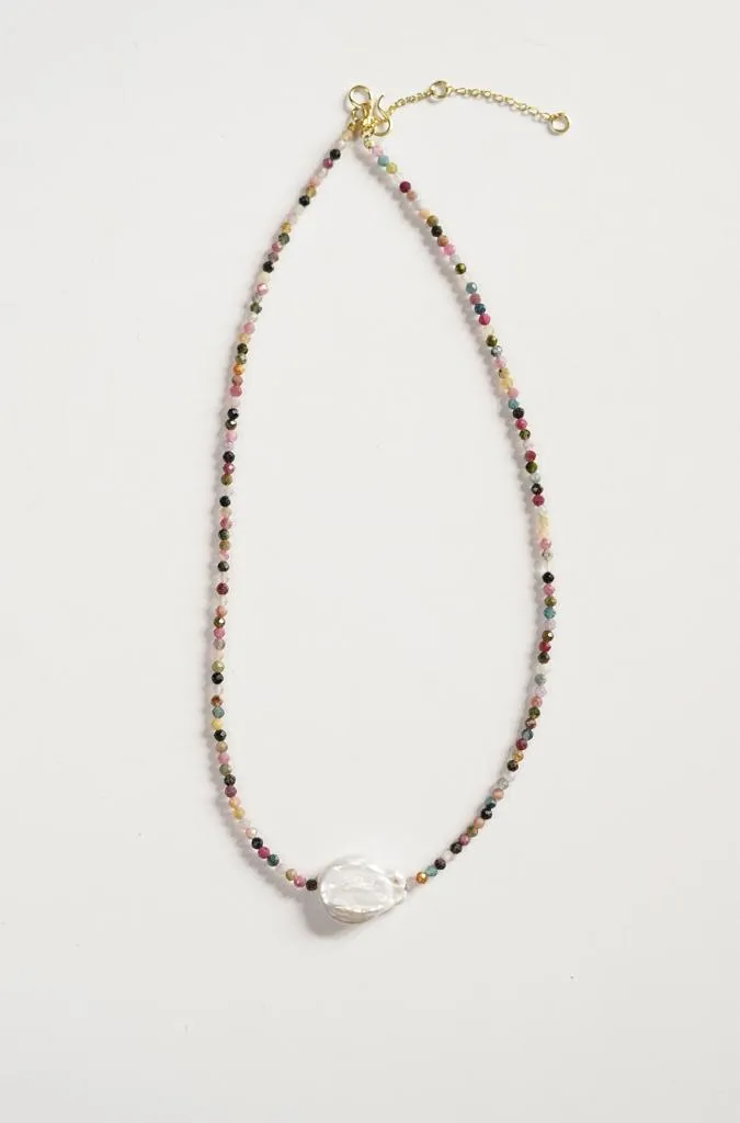 Coin Pearl Multi Tourmaline Beaded Necklace